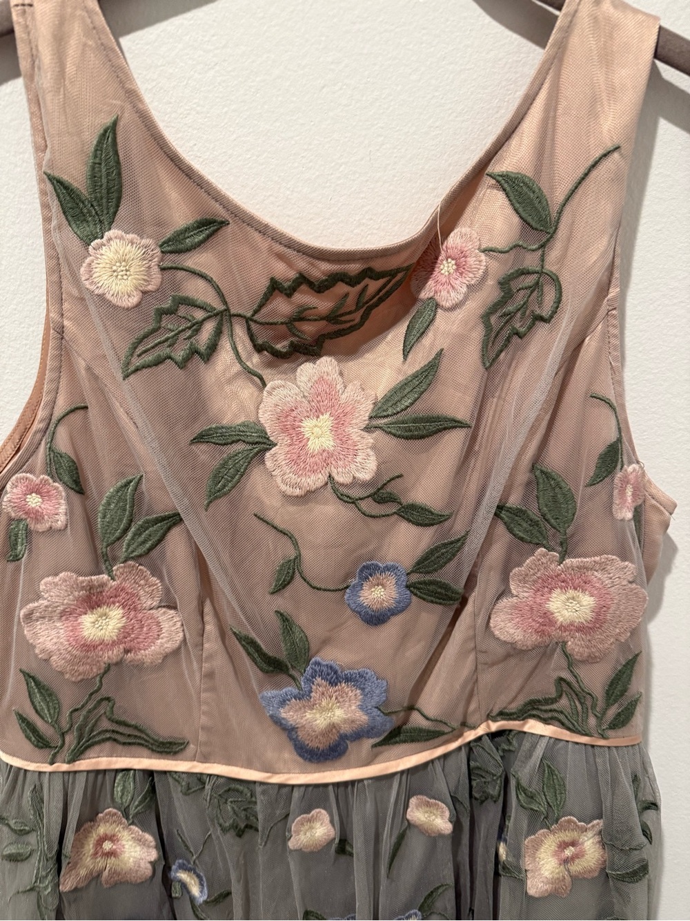 Sundance Peony Floral Embroidered Mesh Midi Fit and Flare Dress - Picture 3 of 5